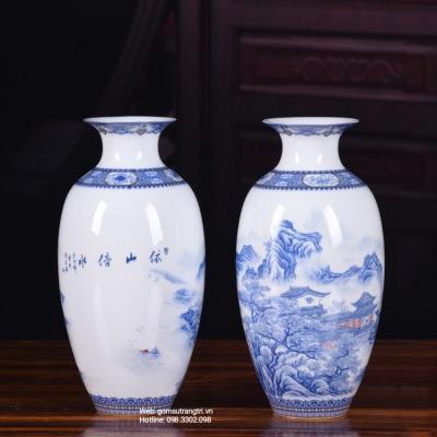 BỘ BÌNH ĐĨA SỨ XƯƠNG HỌA TIẾT SƠN THỦY